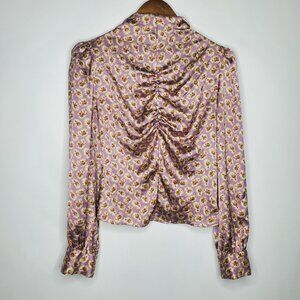 Zara Womens Floral Print Satin Blouse Size M Long Sleeve Ruched Mock Neck